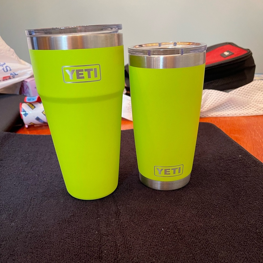 Yeti Chartreuse 20 oz and 26 oz cups with lids